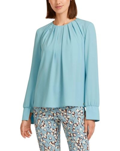 Marc Cain Pleated And Round Neck Blouse - Blue