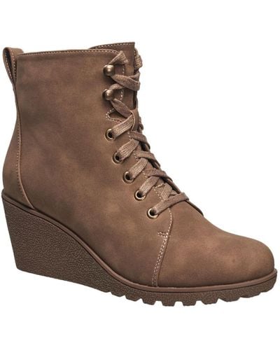 C&C California City Vegan Leather Wedge Ankle Boots - Brown