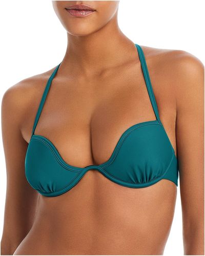 Andrea Iyamah Gura Corset Top Solid Nylon Bikini Swim Top - Blue