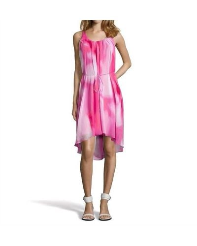 Tahari Jane Chiffon Belted Sleeveless High-low Hem Layered Dress - Pink