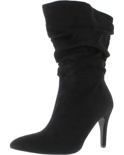 FASHION TO FIGURE Faux Suede Ruched Mid-calf Boots - Black