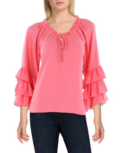 Vince Camuto Split Neck Ruffle Sleeve Blouse - Red