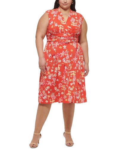 Jessica Howard Plus Jersey Floral Fit & Flare Dress - Red