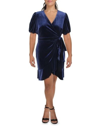 Lauren by Ralph Lauren Velvet Surplice Wrap Dress - Blue