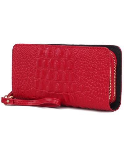 MKF Collection by Mia K Eve Genuine Leather Crocodile-embossed Wristlet Wallet By Mia K. - Red