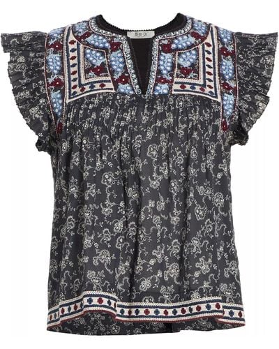 Sea Everly Embroidered Paisley Top Blouse - Gray
