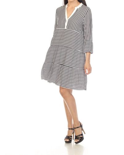 Joseph Ribkoff Striped Bell Sleeves Tiered Trapeze Dress - Gray