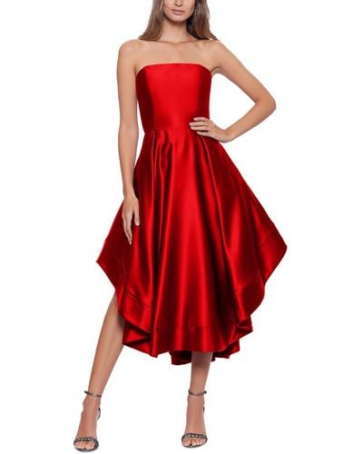 Betsy & Adam Satin Strapless Evening Dress - Red