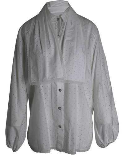 Chanel Ss23 Perforated Buttoned Shirt With Scarf In White Cotton - Gray