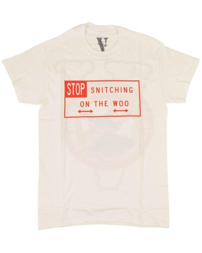 Vlone(GOAT) X Pop Smoke 'stop Snitching' Short Sleeves T-shirt - White/red