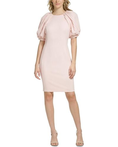 Calvin Klein Gathered Knee Length Sheath Dress - Pink