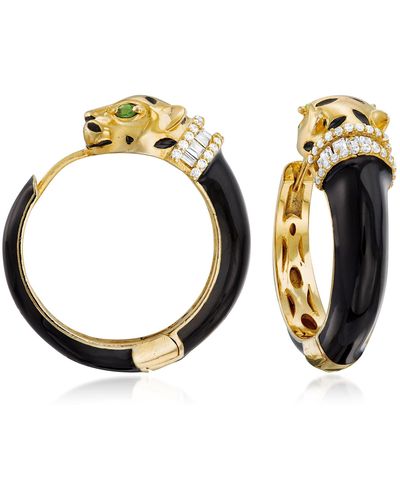 Ross-Simons White Zircon And . Chrome Diopside Panther Hoop Earrings - Metallic