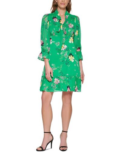 DKNY Chiffon Floral Fit & Flare Dress - Green