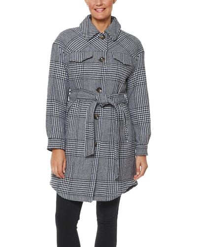 Vince Camuto Houndstooth Warm Wool Coat - Gray