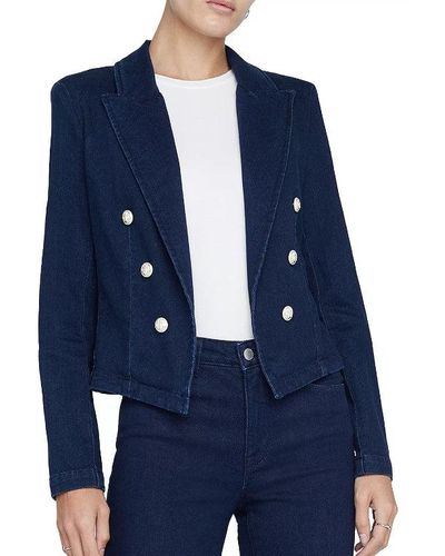L'Agence Wayne Crop Denim Double Breasted Jacket Blazer - Blue