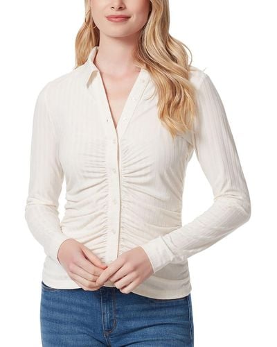Jessica Simpson Shadow Stripe Ruched Button-down Top - White