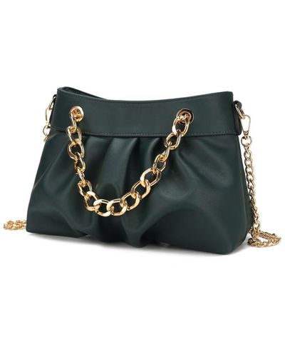 MKF Collection by Mia K Marvila Minimalist Vegan Leather Chain Ruched Shoulder Bag - Green