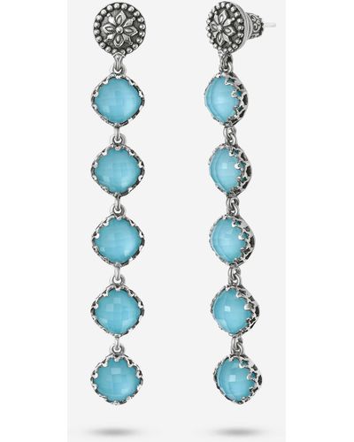 Konstantino Sterling Silver, Turquoise And Rock Crystal Doublet Drop Earrings Skkj510-325 - Blue