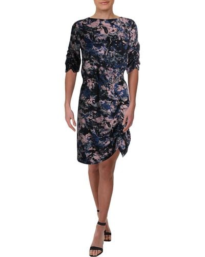 Kenneth Cole Printed Cinched Party Dress - Black