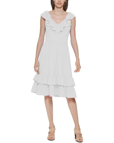 Calvin Klein Ruffled V-neck Fit & Flare Dress - White