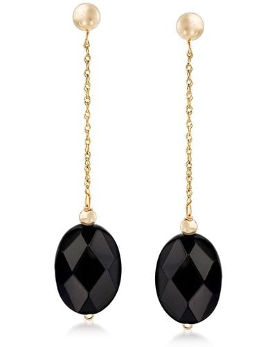 Ross-Simons Onyx Bead And 14kt Yellow Gold Chain Drop Earrings - Black