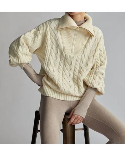 Varley Daria Half Zip Cable Knit Sweater - Natural