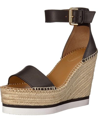 See By Chloé See By Chloe Wedge Heeled Glyn Leather Sandals Shoes - Brown