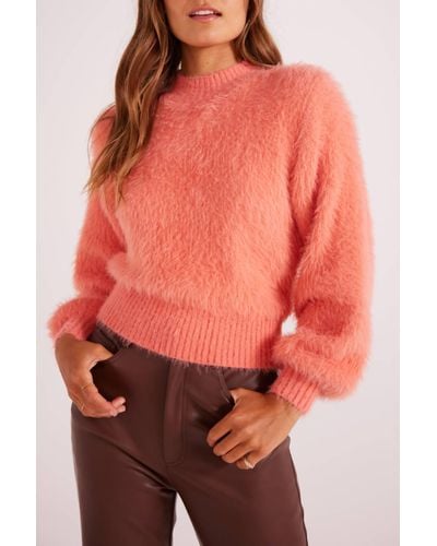 MINKPINK Luma Puffy Sweater In Peach - Red