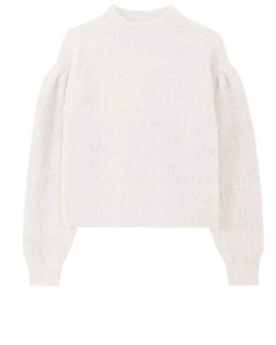 525 America Fass Boucle Puff Sleeve Pullover Sweater - White