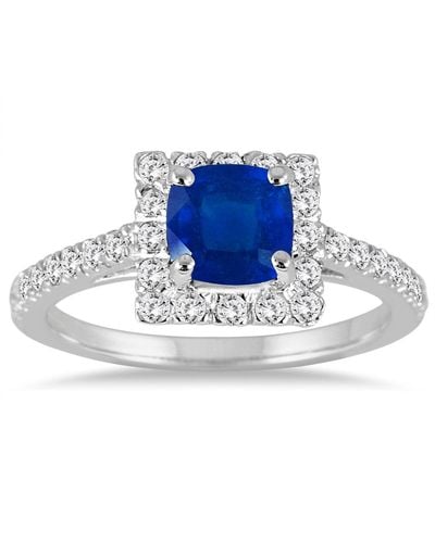 Monary Cushion Cut Sapphire And Diamond Halo Ring - Blue