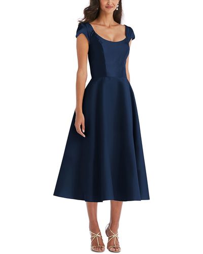 Alfred Sung Satin Midi Cocktail And Party Dress - Blue