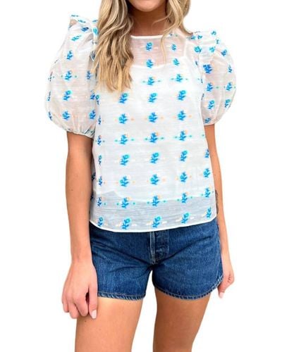English Factory Embroidered Organza Top - Blue