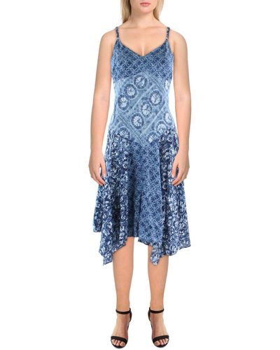 Lauren by Ralph Lauren Petites Linen Batik Fit & Flare Dress - Blue