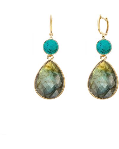 Liv Oliver 18k Gold Turquoise & Labradorite Drop Earrings - Blue