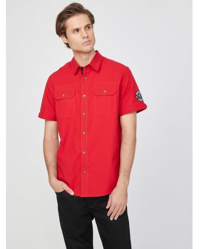 Guess Factory Eddie Ripstop Short-sleeve Shirt - Red