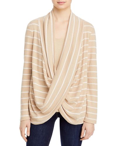 SINGLE THREAD Striped Waffle Knit Wrap Top - Natural