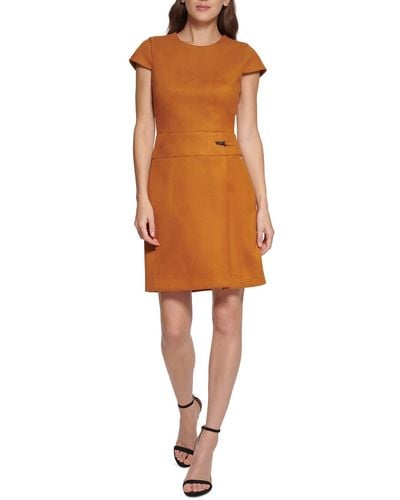 DKNY Faux Suede Mini Sheath Dress - Orange