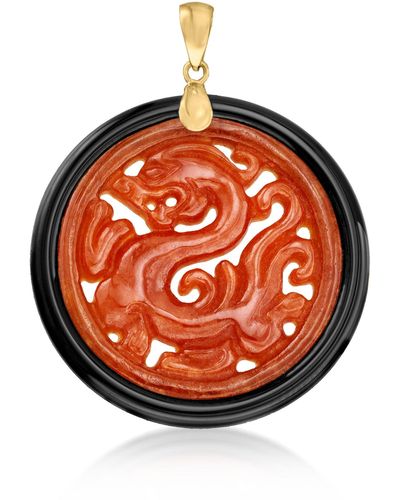 Ross-Simons Jade And Black Agate Dragon Circle With 14kt Yellow Gold - Red