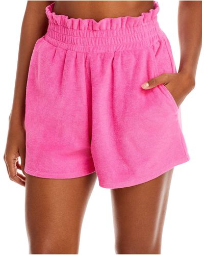 A'qua Swim Smocked Cotton Stretch High-waist Shorts - Pink