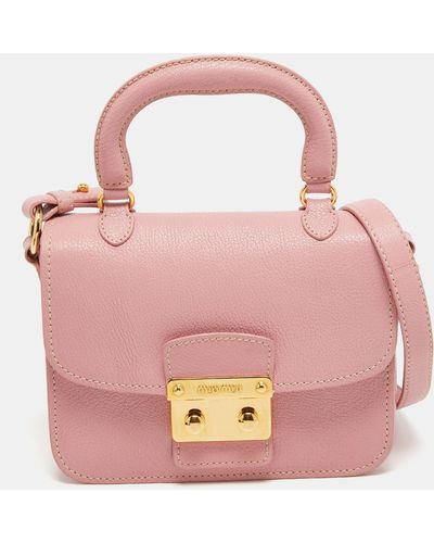 Miu Miu Leather Pushlock Flap Top Handle Bag - Pink