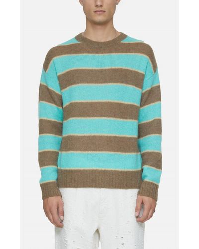 Closed Crew Neck Striped Sweater - Blue