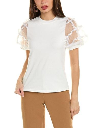 Gracia Mesh Puff Sleeve T-shirt - White