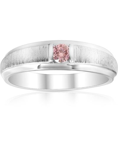 Pompeii3 Brushed Pink Diamond Lab Grown Wedding Brushed Anniversary Ring White Gold - Metallic