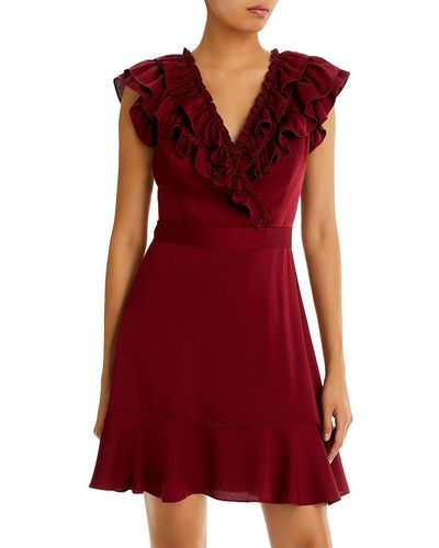BCBGMAXAZRIA Chiffon Ruffled Fit & Flare Dress - Red