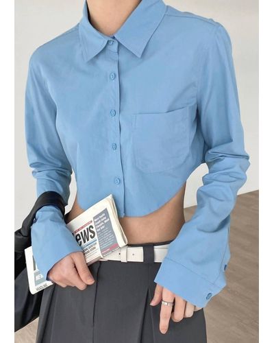 Frankie Shop Eiko Cropped Shirt - Blue