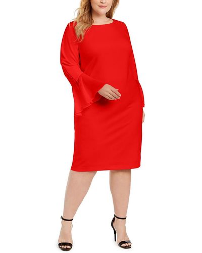Calvin Klein Plus Bell Sleeve Knee Wear To Work Dress - Red