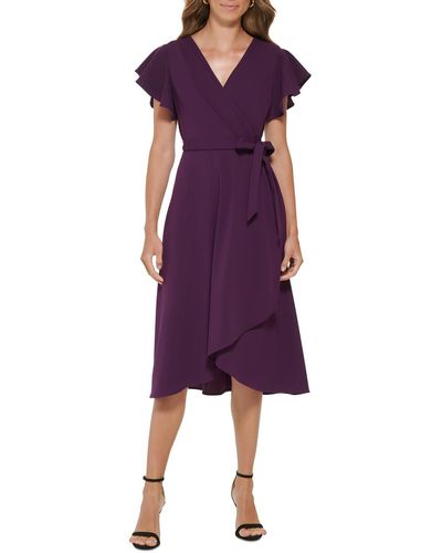 DKNY V-neck Midi Wrap Dress - Purple