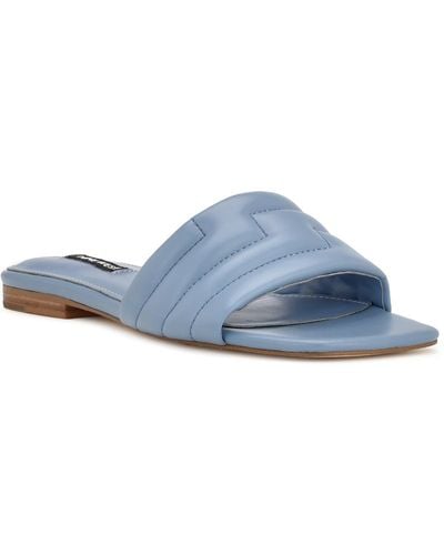 Nine West Faux Leather Peep-toe Slide Sandals - Blue