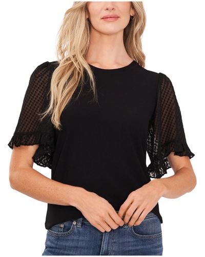 Cece Ruffled Knit Pullover Top - Black