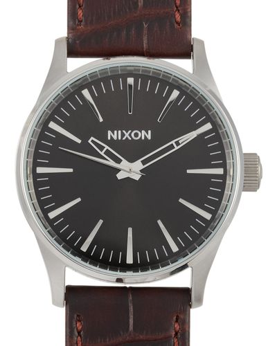 Nixon Sentry 38 Leather Stainless Steel Watch A377 1877 - Metallic